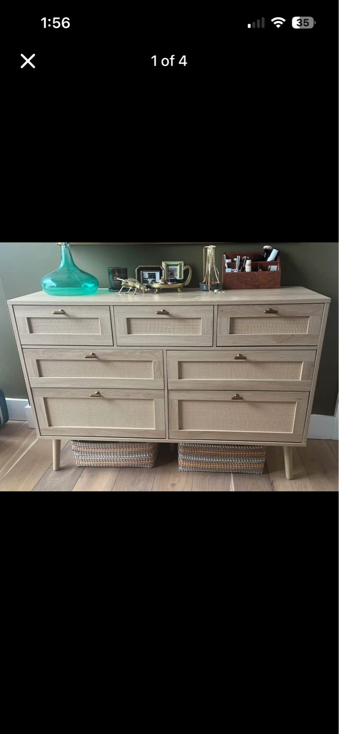 Light Wood Dresser with Cane Inlay