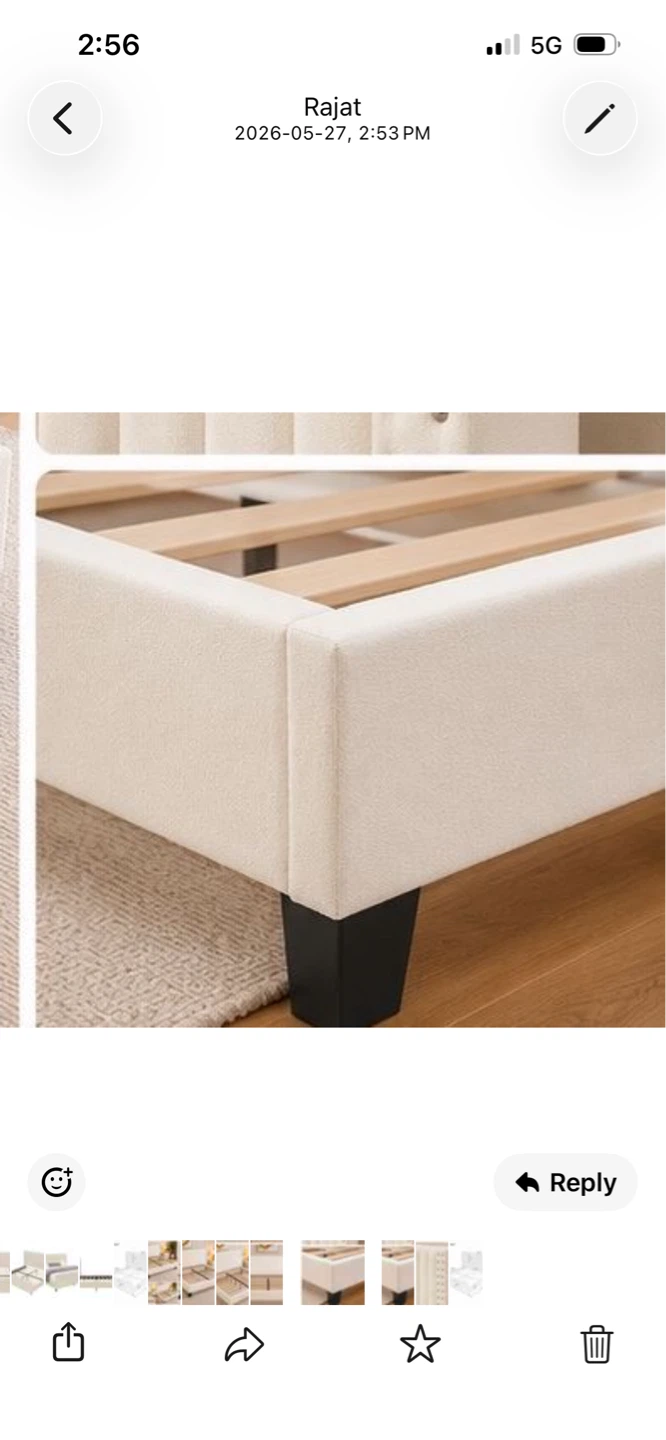 New King Size Upholstered Platform Bed Frame - Cream Velvet - photo 5