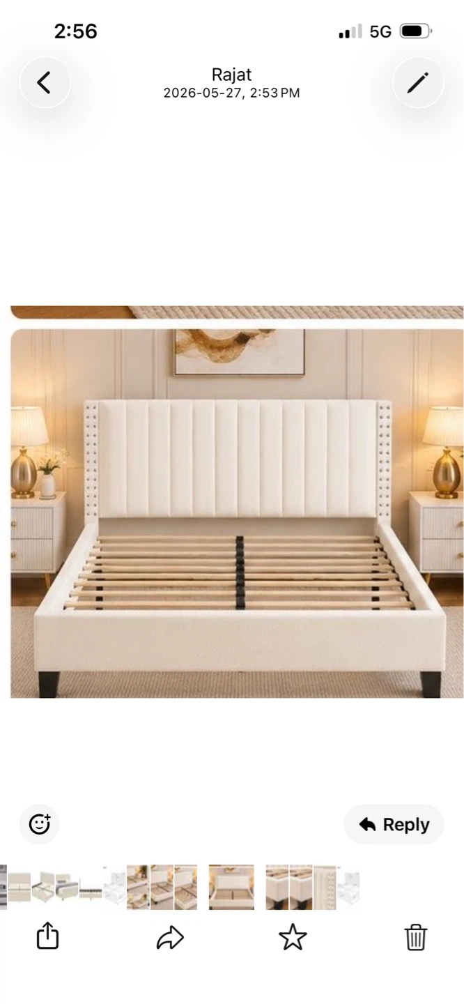 New King Size Upholstered Platform Bed Frame - Cream Velvet - photo 4