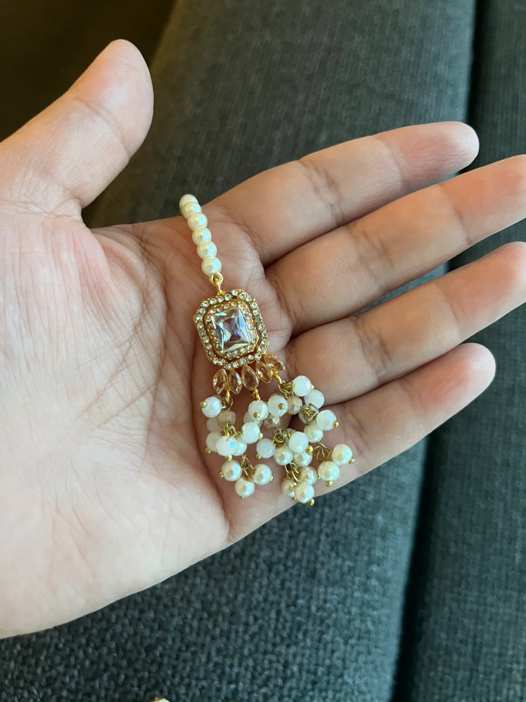 Gold Tone Pearl Tikka and Earrings Set - photo 3