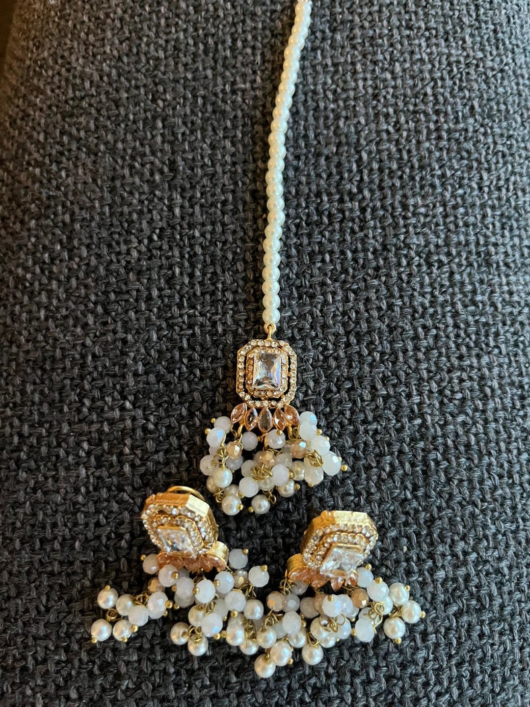 Gold Tone Pearl Tikka and Earrings Set - photo 4