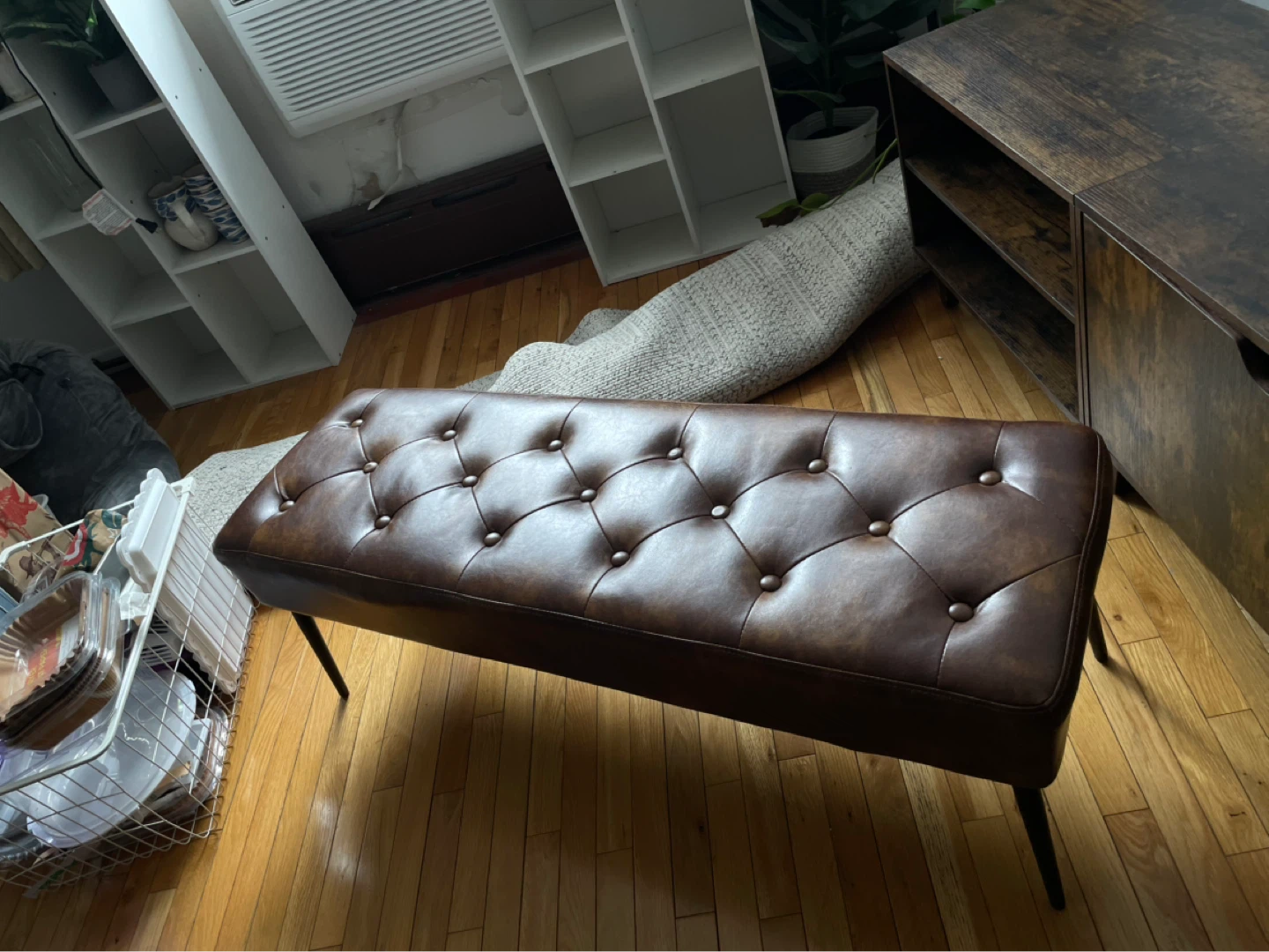 Tufted Real Leather Ottoman/Bench - photo 2