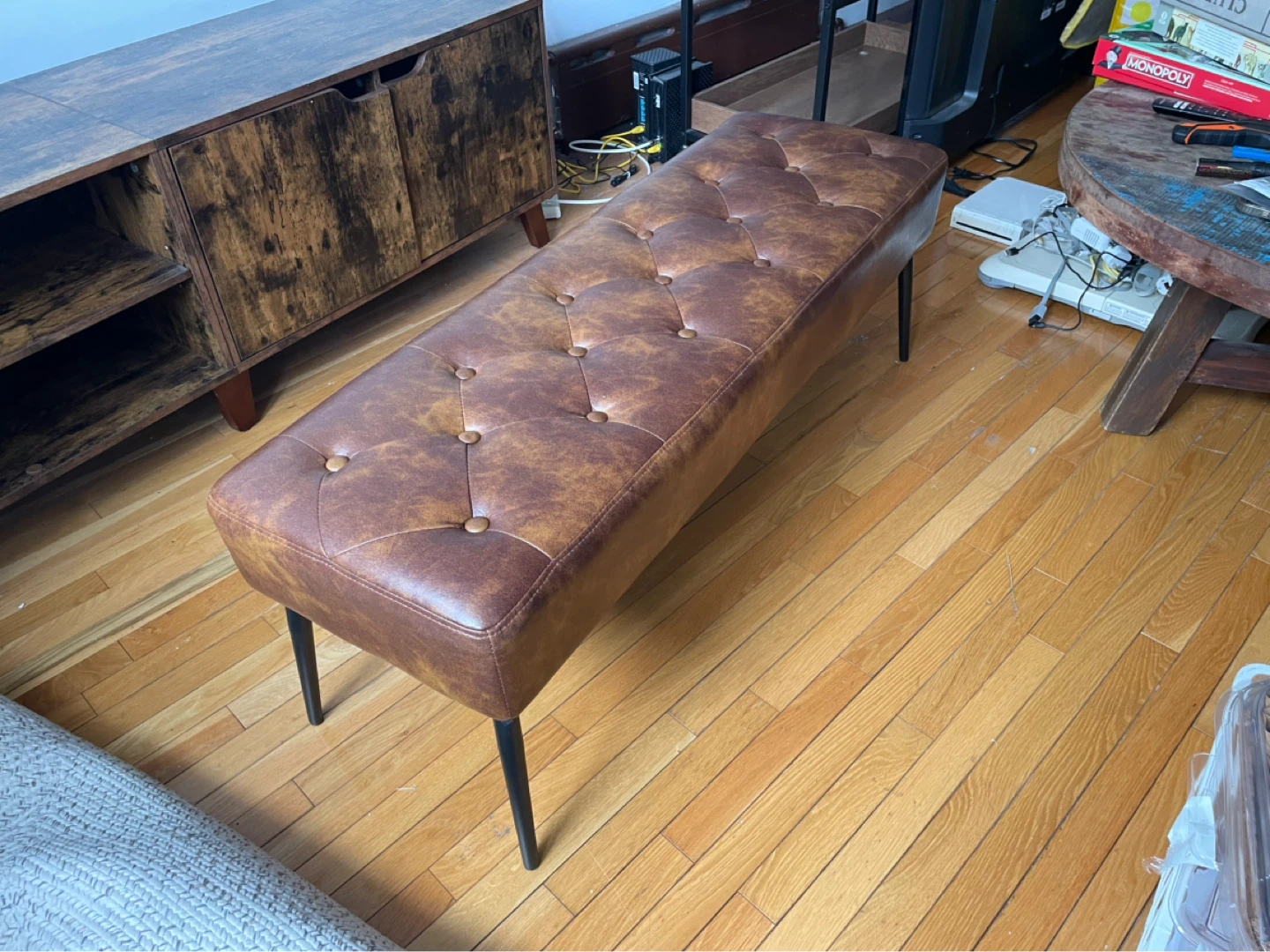 Tufted Real Leather Ottoman/Bench