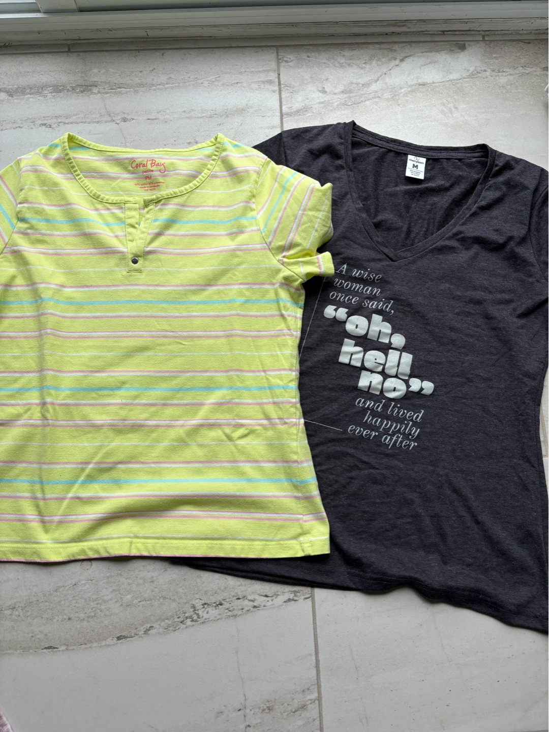 Bundle of 2 Women's T-Shirts - Grey Graphic and Striped