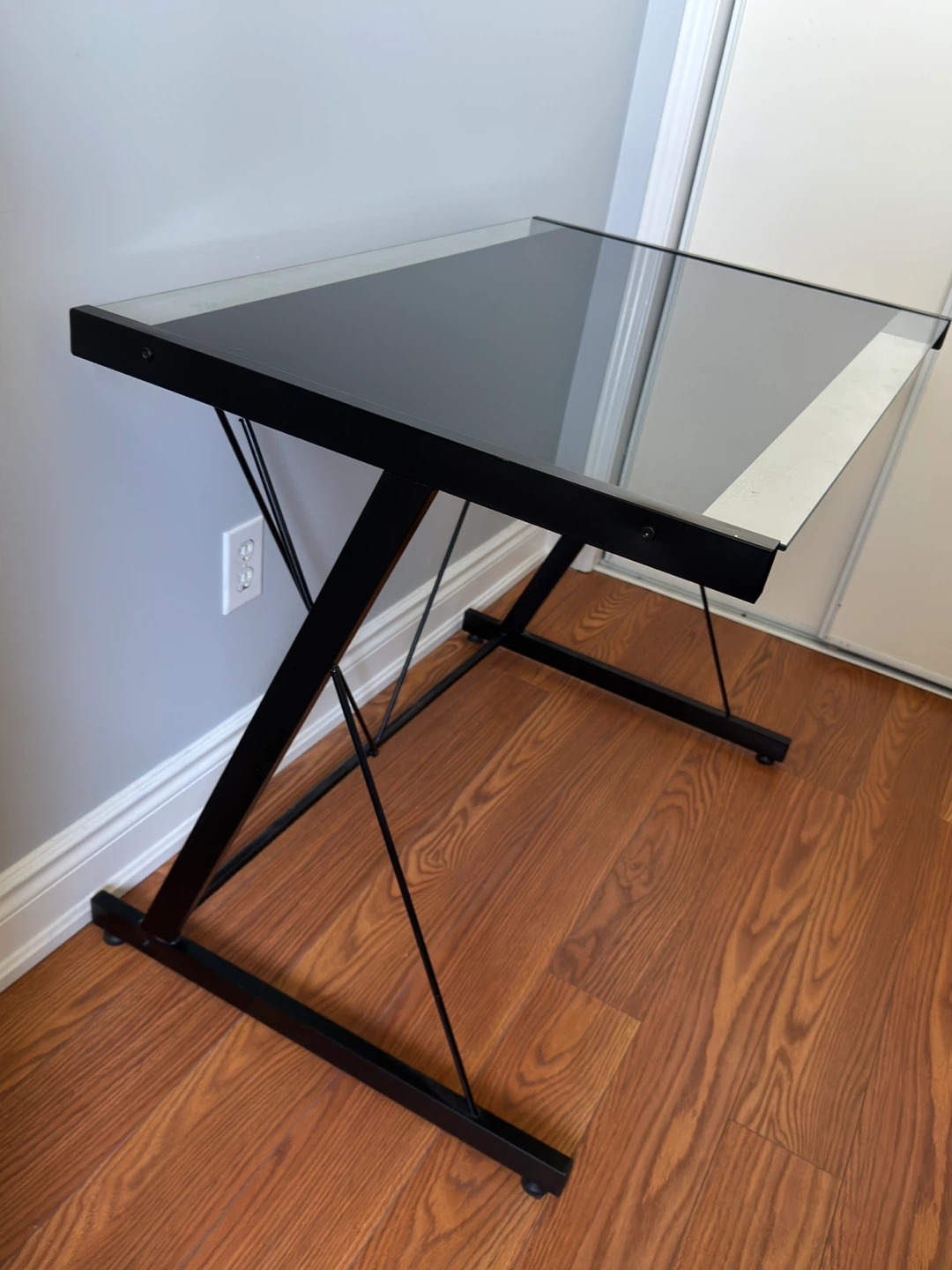 Black Glass Top Desk with Metal Frame