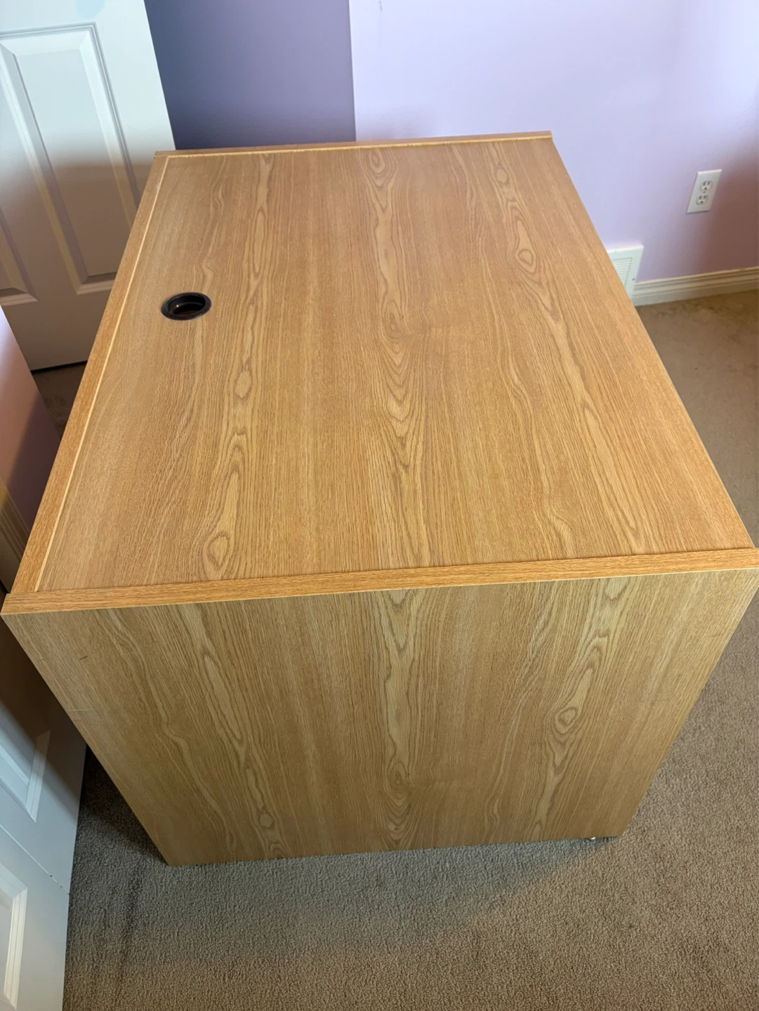 Oak finish desk with cable management hole - photo 2