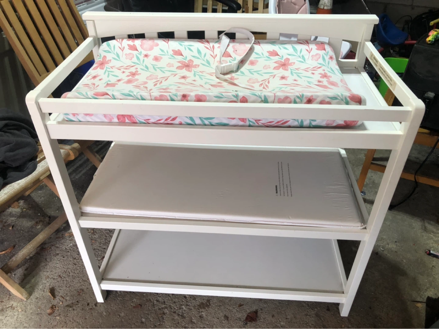 White Baby Changing Station with Floral Pad