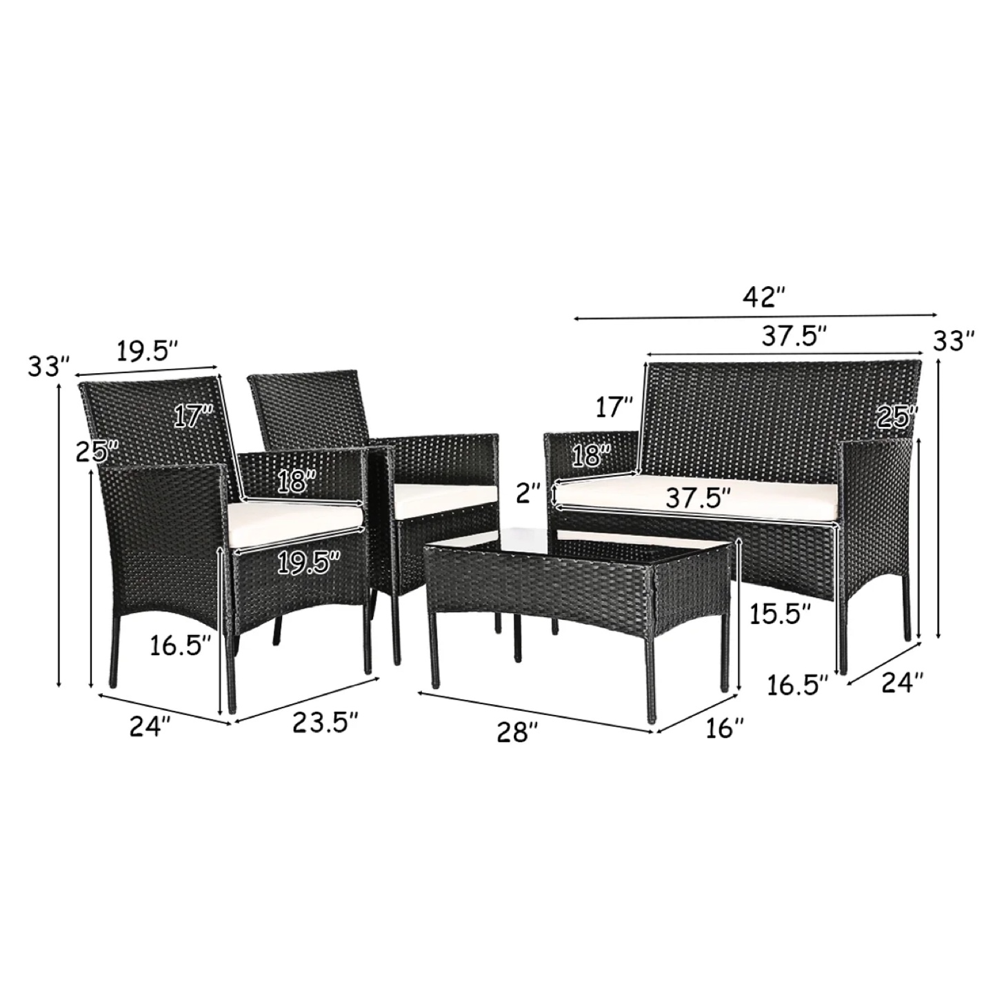 4-Piece Wicker Patio Set with Cushions - photo 4