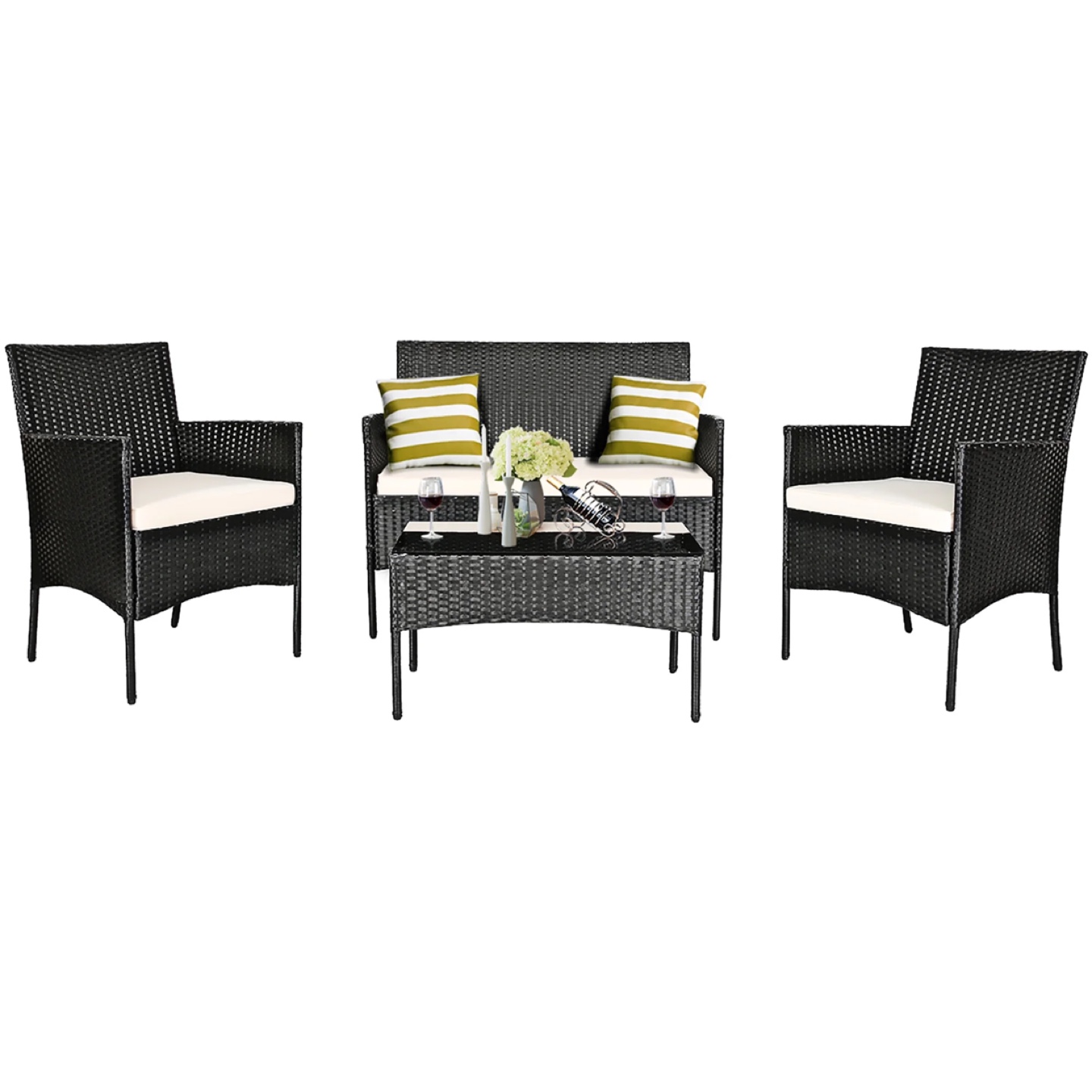 4-Piece Wicker Patio Set with Cushions - photo 3