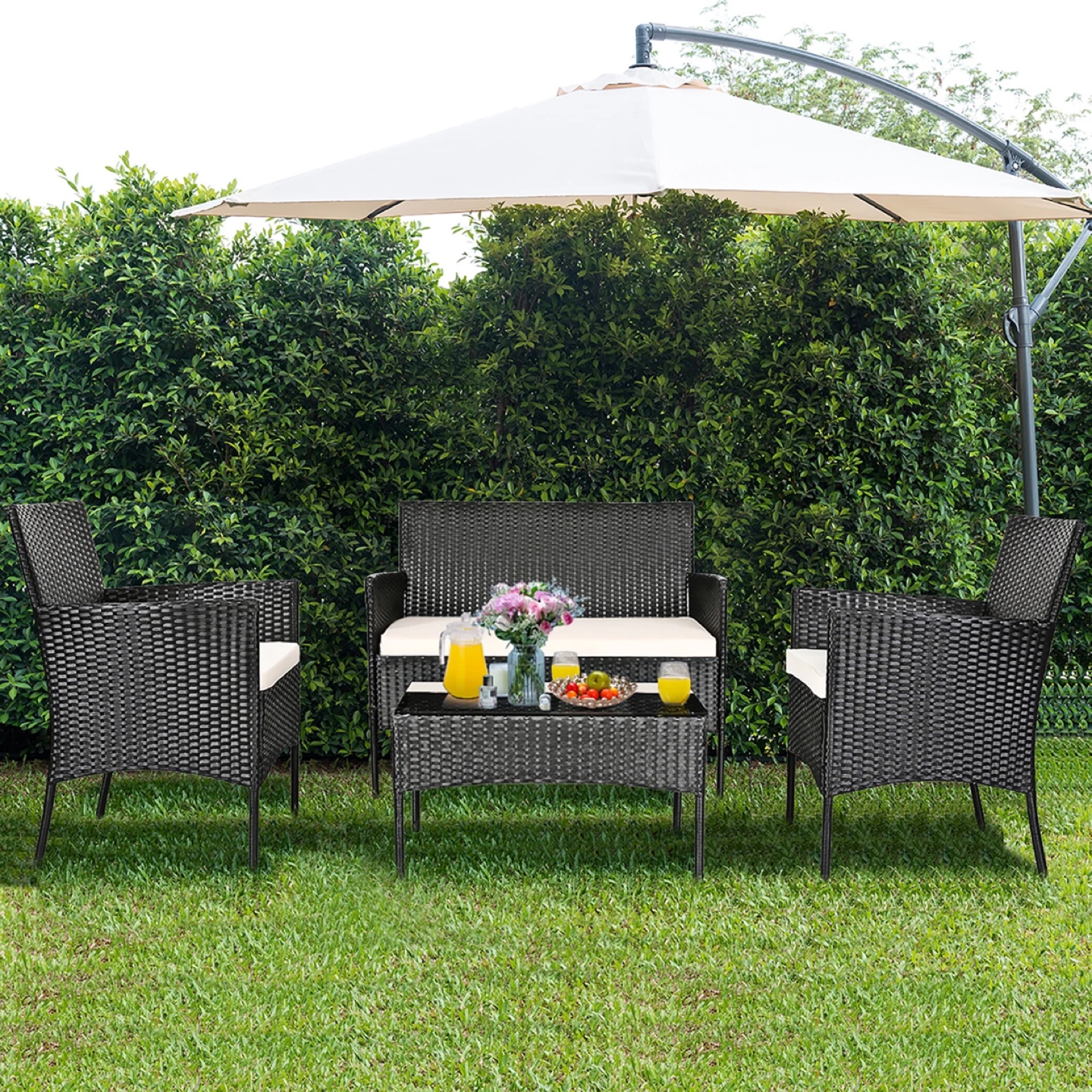 4-Piece Wicker Patio Set with Cushions - photo 5