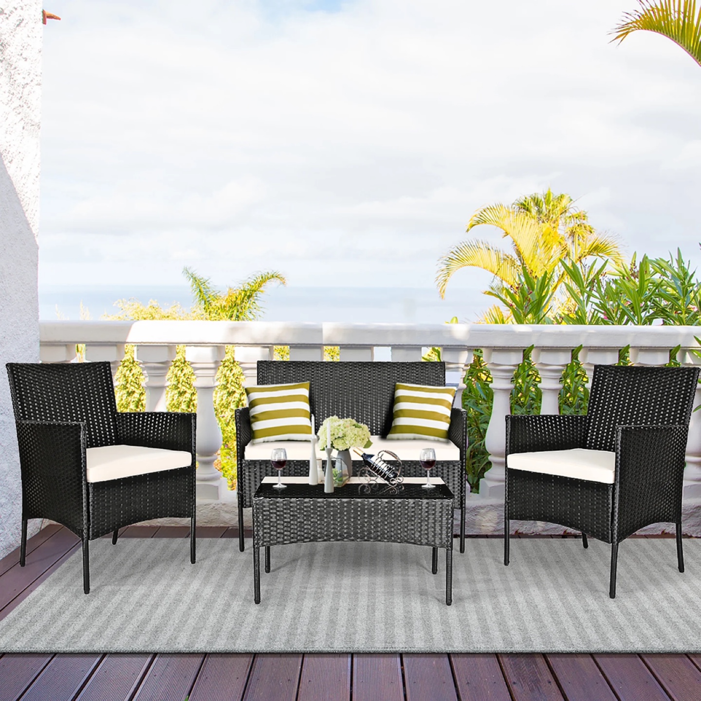 4-Piece Wicker Patio Set with Cushions