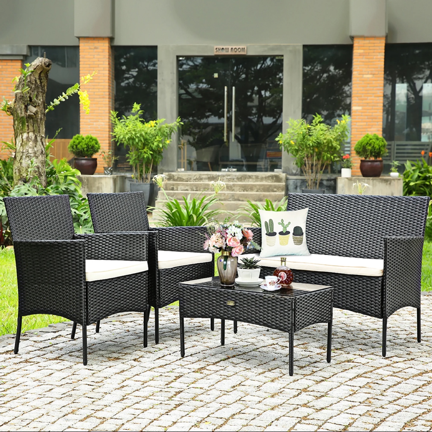 4-Piece Wicker Patio Set with Cushions - photo 2