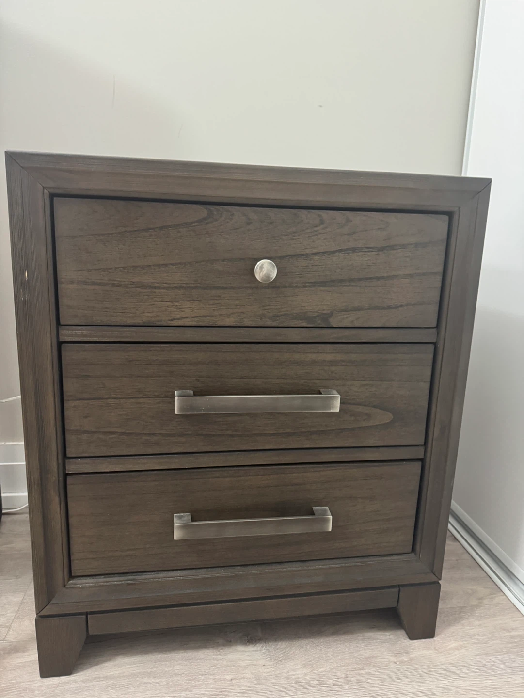 Dark Wood Nightstand with 3 Drawers