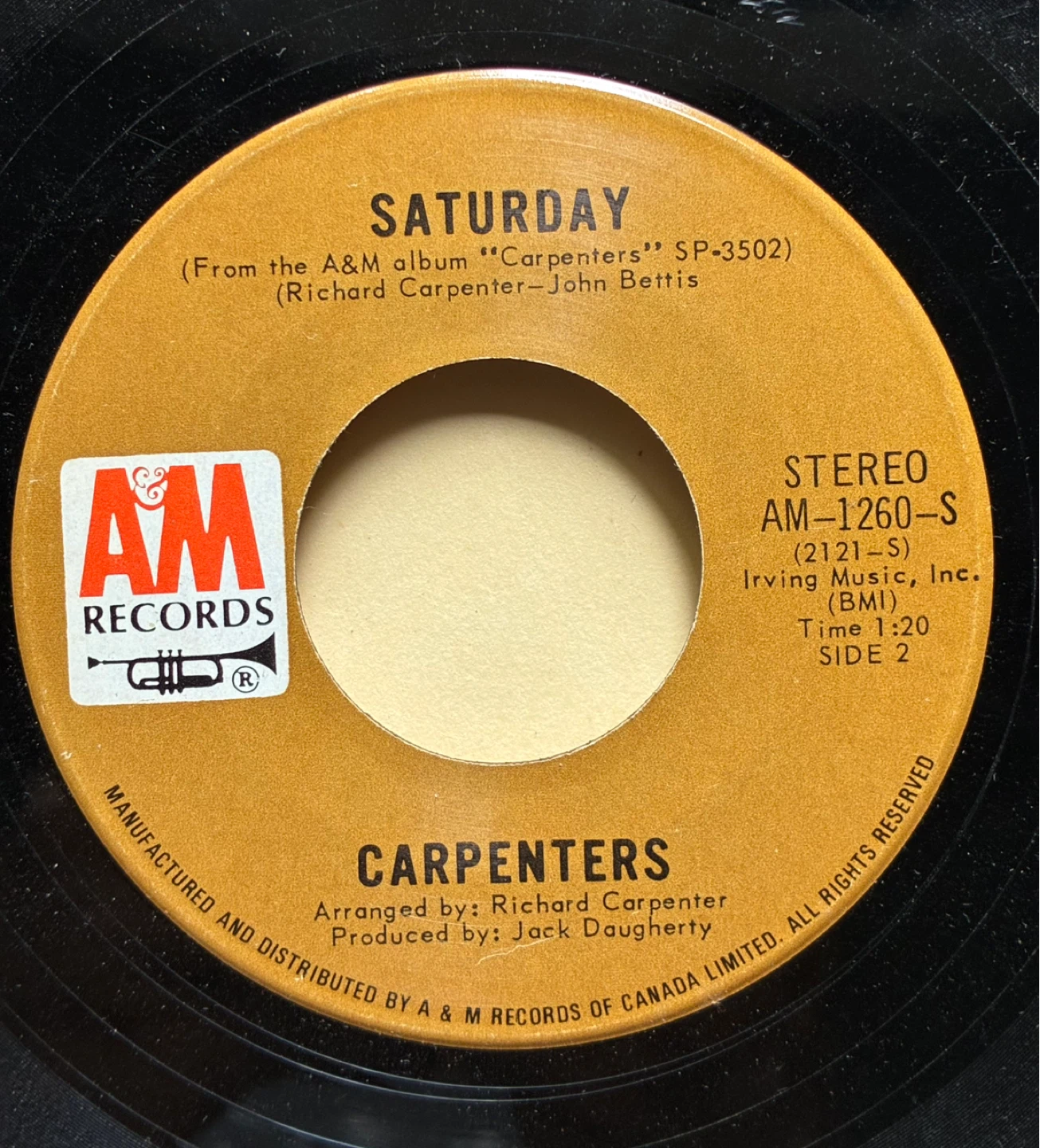 Carpenters Rainy Days Mondays  Saturday Vinyl 7"45 RPM record
