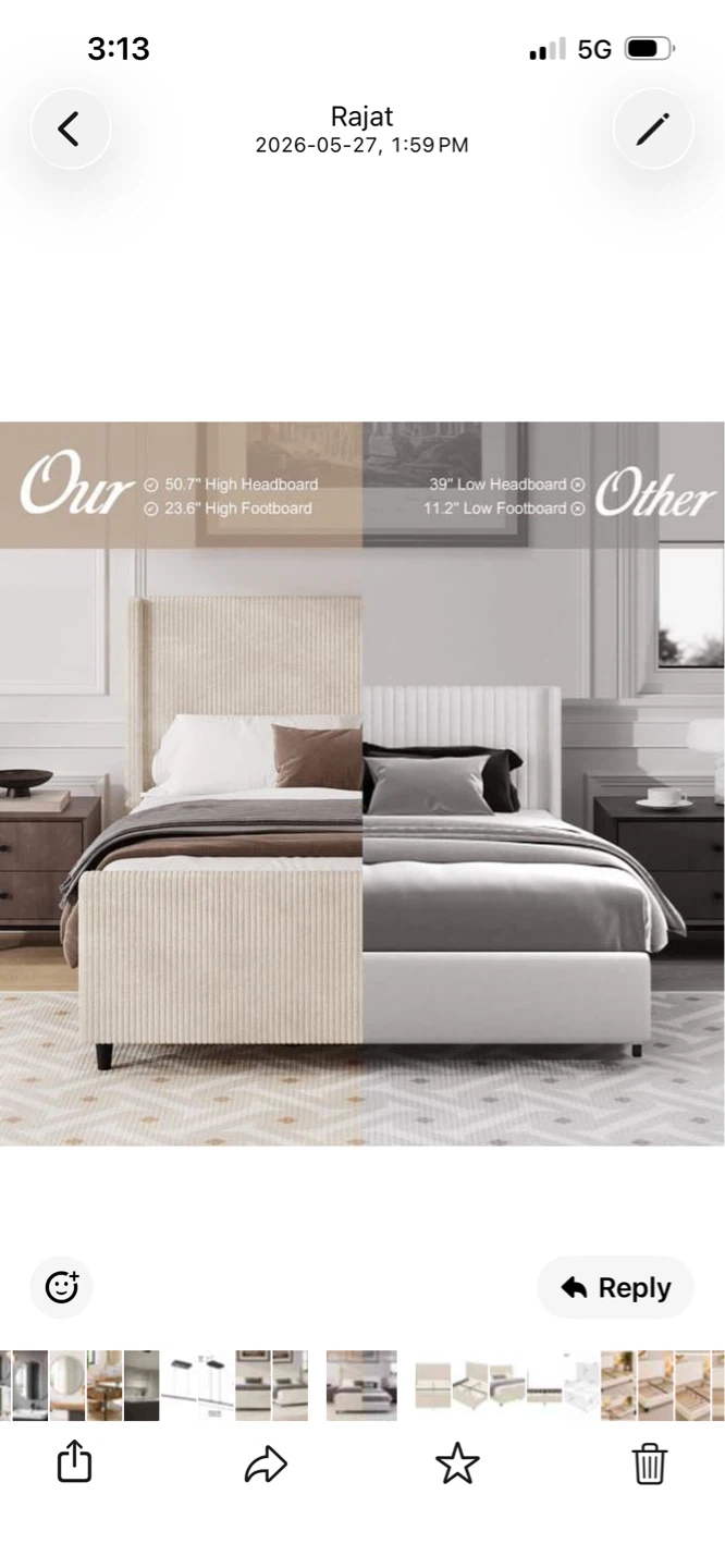New Cream Corduroy Upholstered Bed Frame - photo 3