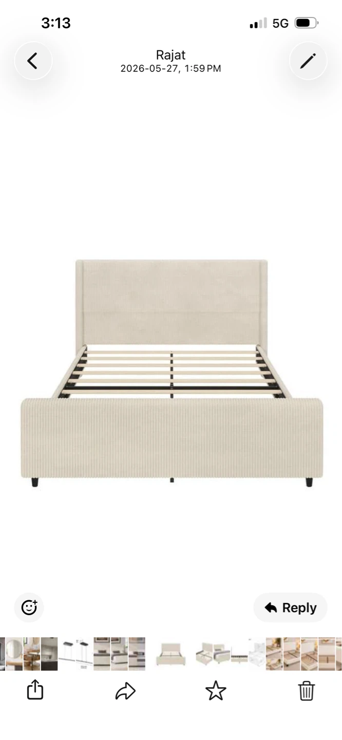 New Cream Corduroy Upholstered Bed Frame - photo 4