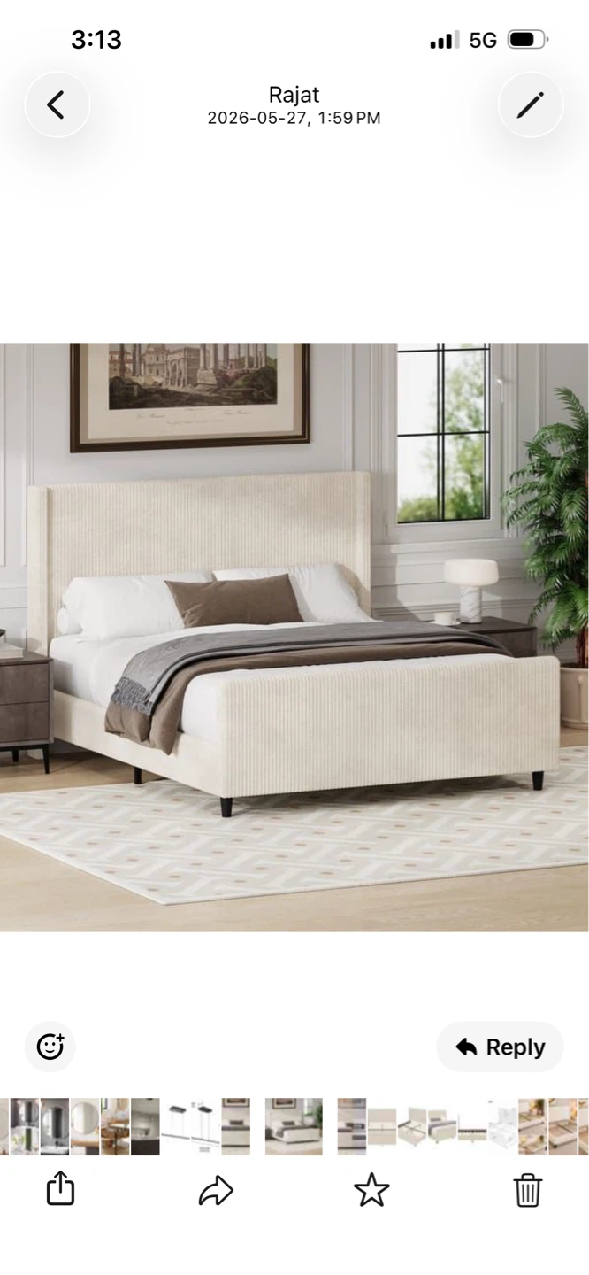 New Cream Corduroy Upholstered Bed Frame - photo 2
