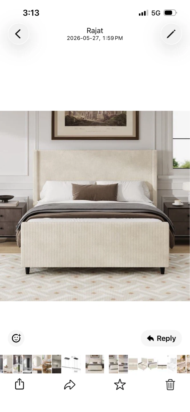 New Cream Corduroy Upholstered Bed Frame