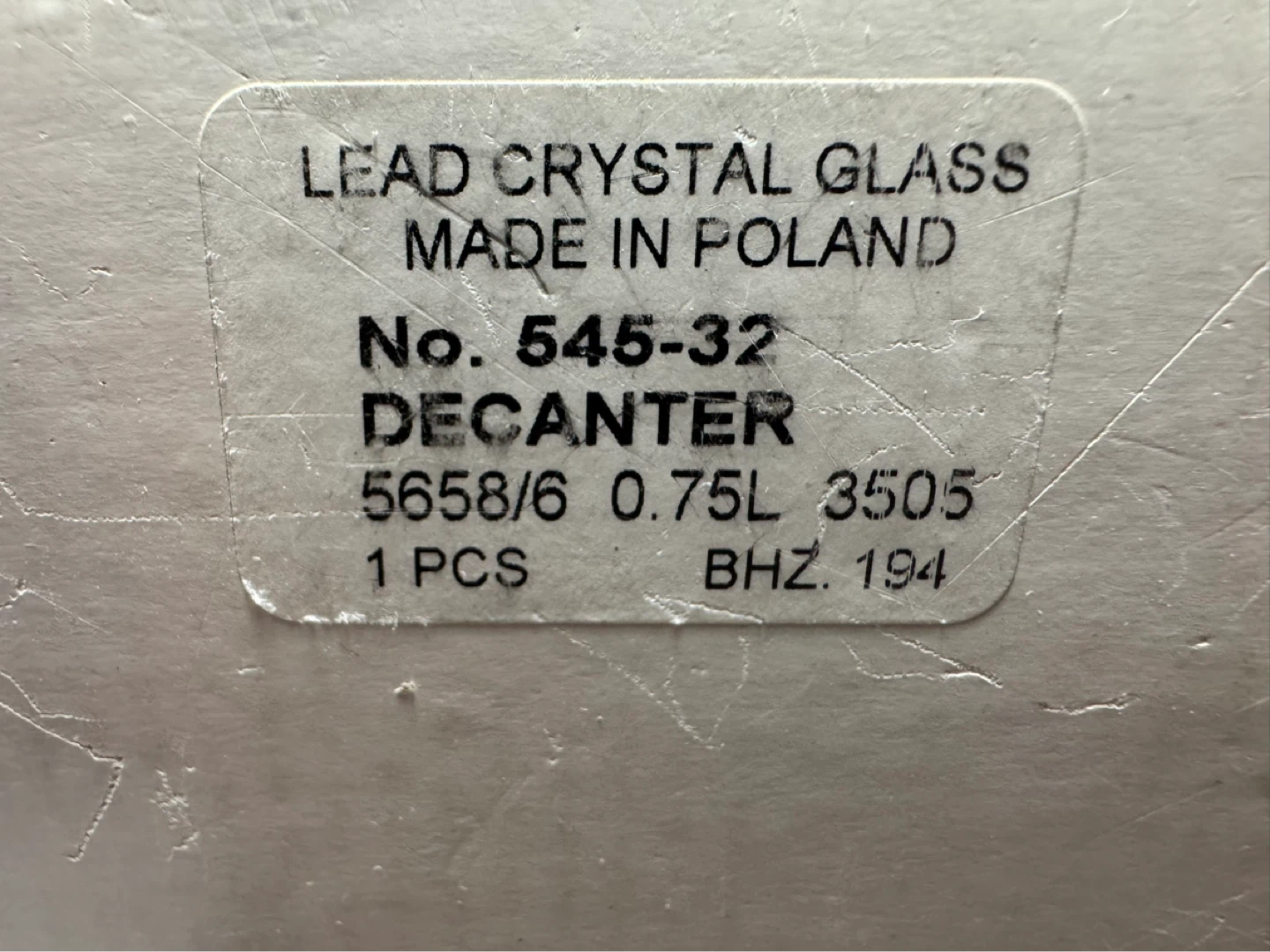 Lead Crystal Glass Decanter Made in Poland- 0.75L - photo 5