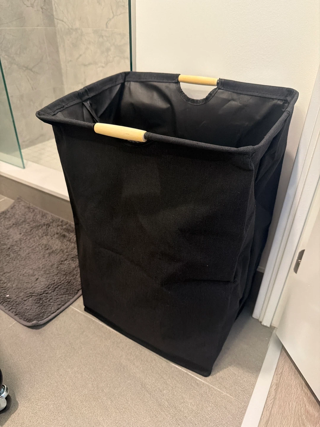Black Laundry Hamper with Wooden Handles