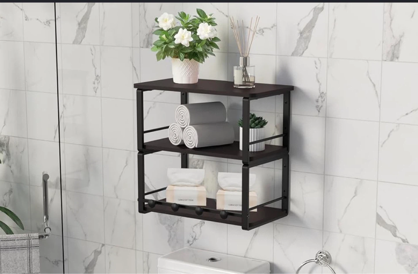 Three Tier Floating Shelf with Hooks