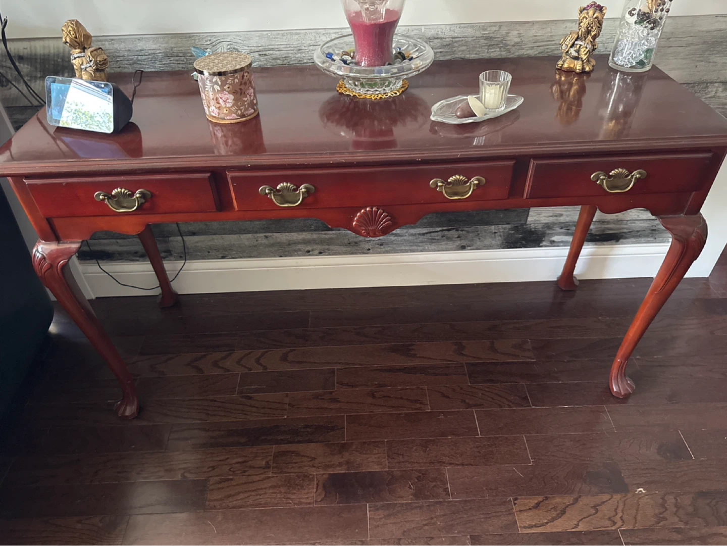 Antique Cherry Wood Console Table with Drawers