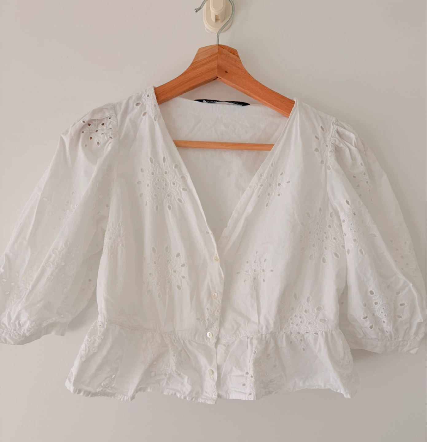 Zara White cotton Peplum Blouse