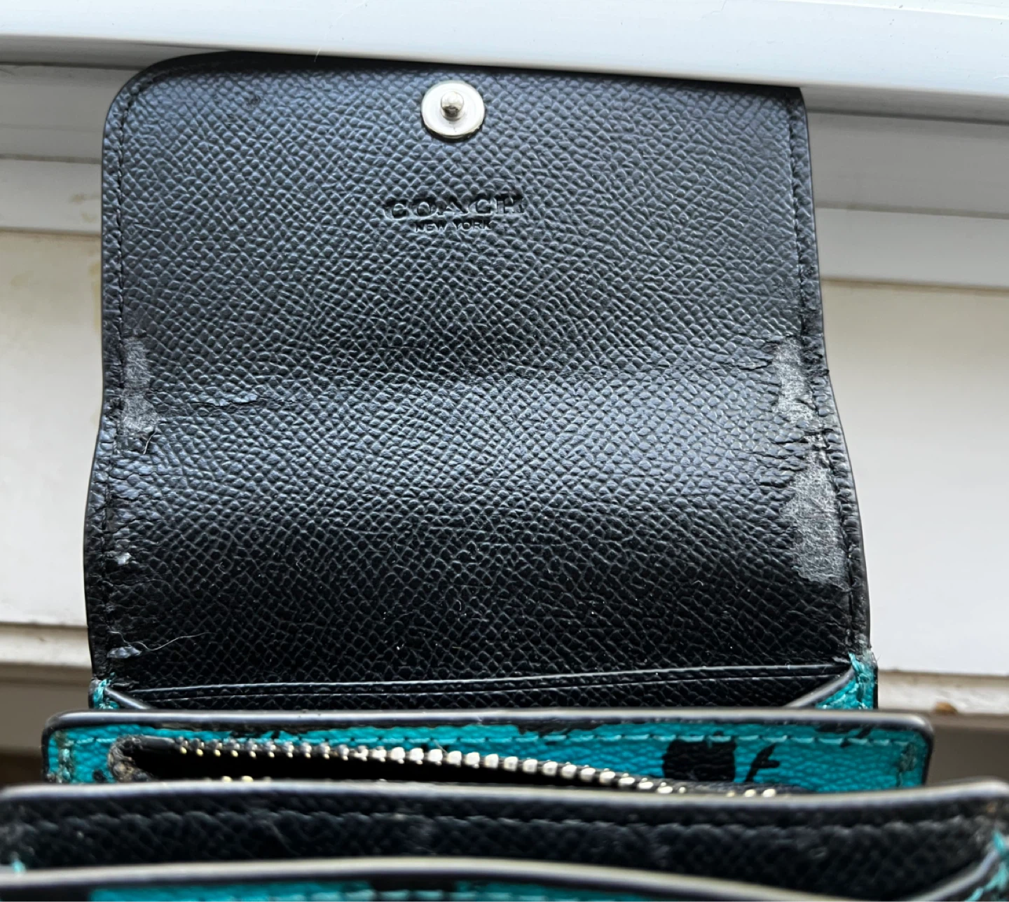 Coach Trifold Wallet - Teal Floral Print - photo 2