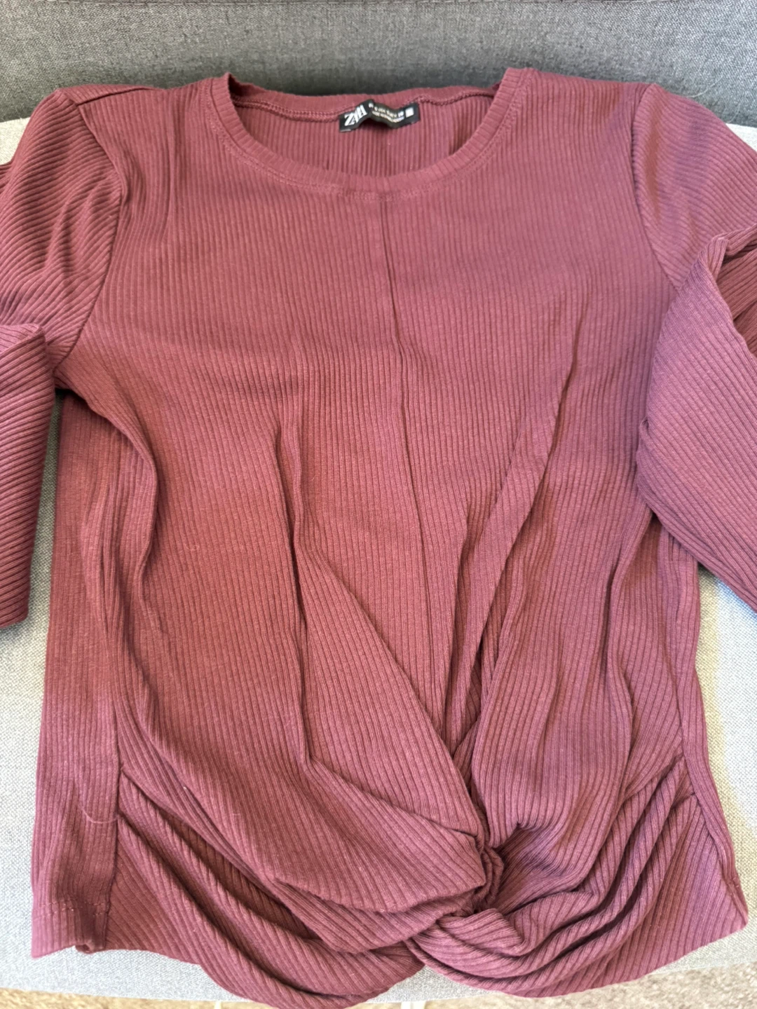 Zara Ribbed Long Sleeve Top - Burgundy - Size S - photo 3