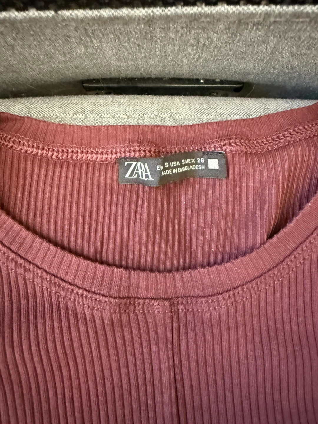 Zara Ribbed Long Sleeve Top - Burgundy - Size S - photo 2