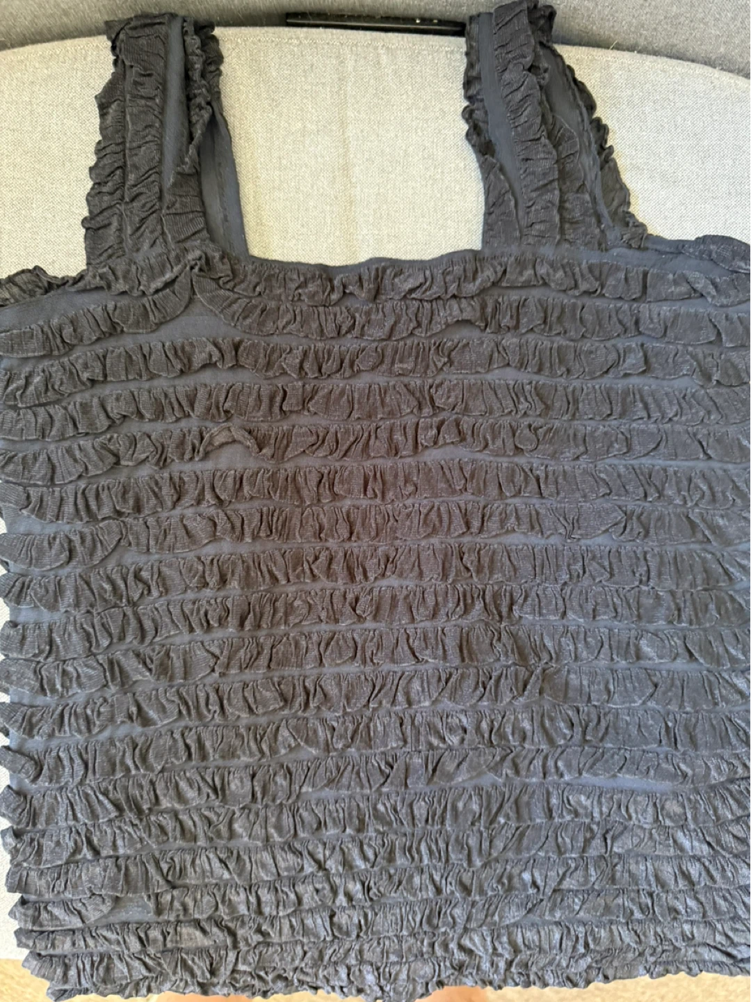 Black Ruffled Square Neck Tank Top