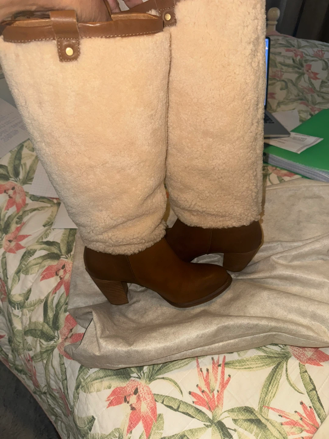 Brown Leather & Shearling Tall Boots - photo 2