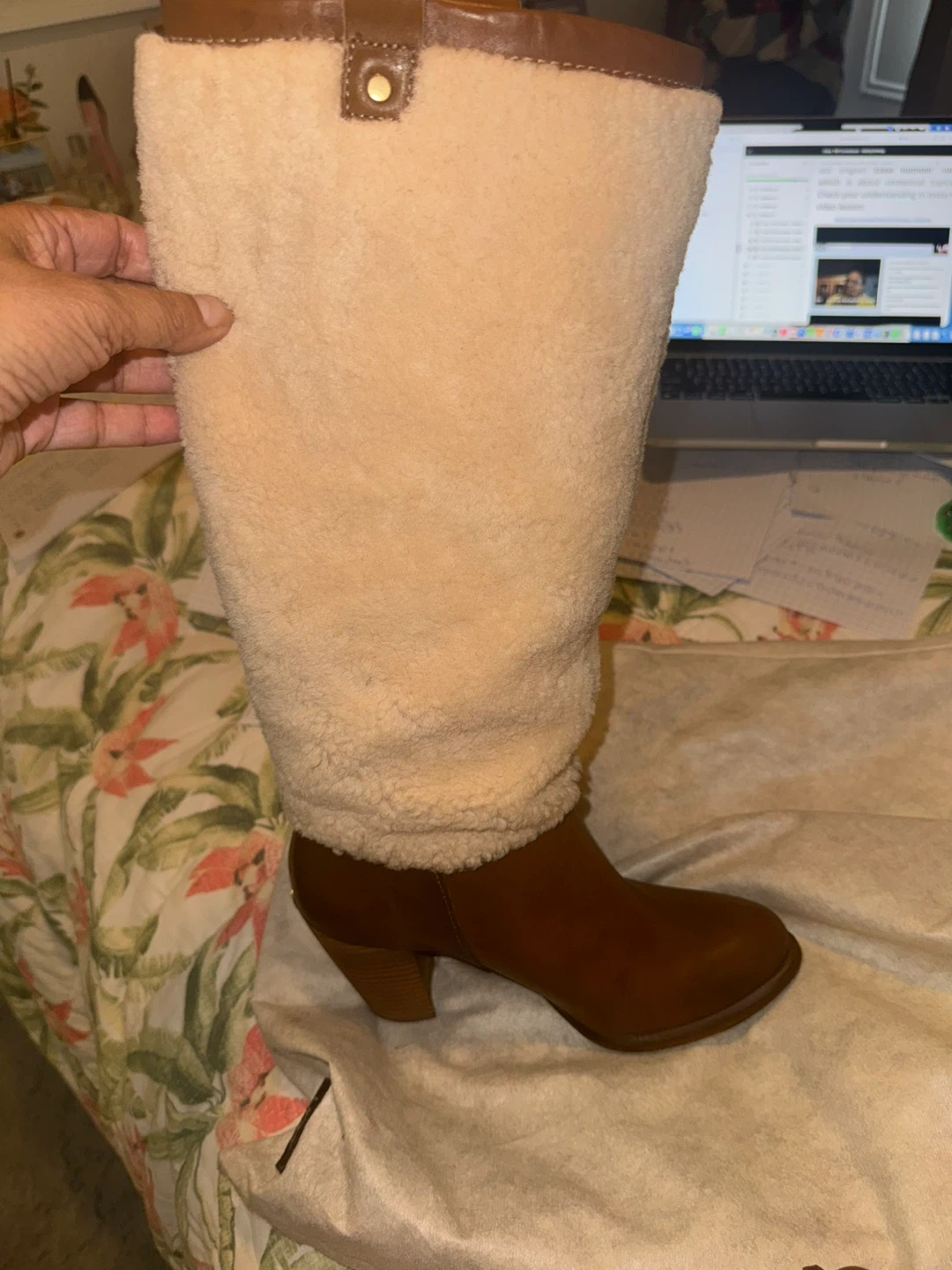 Brown Leather & Shearling Tall Boots