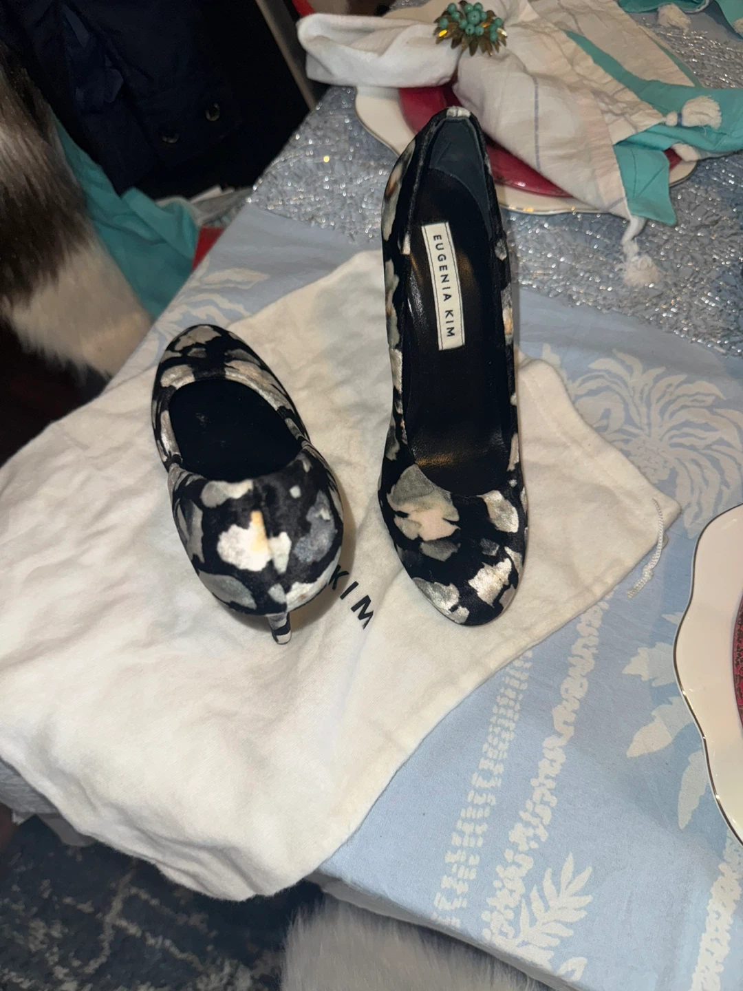 Eugenia Kim Black & White Floral Heels