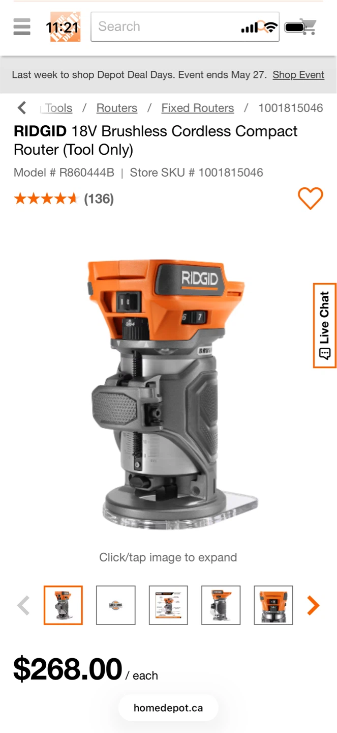 RIDGID 18V Brushless Cordless Compact Router (Tool Only)