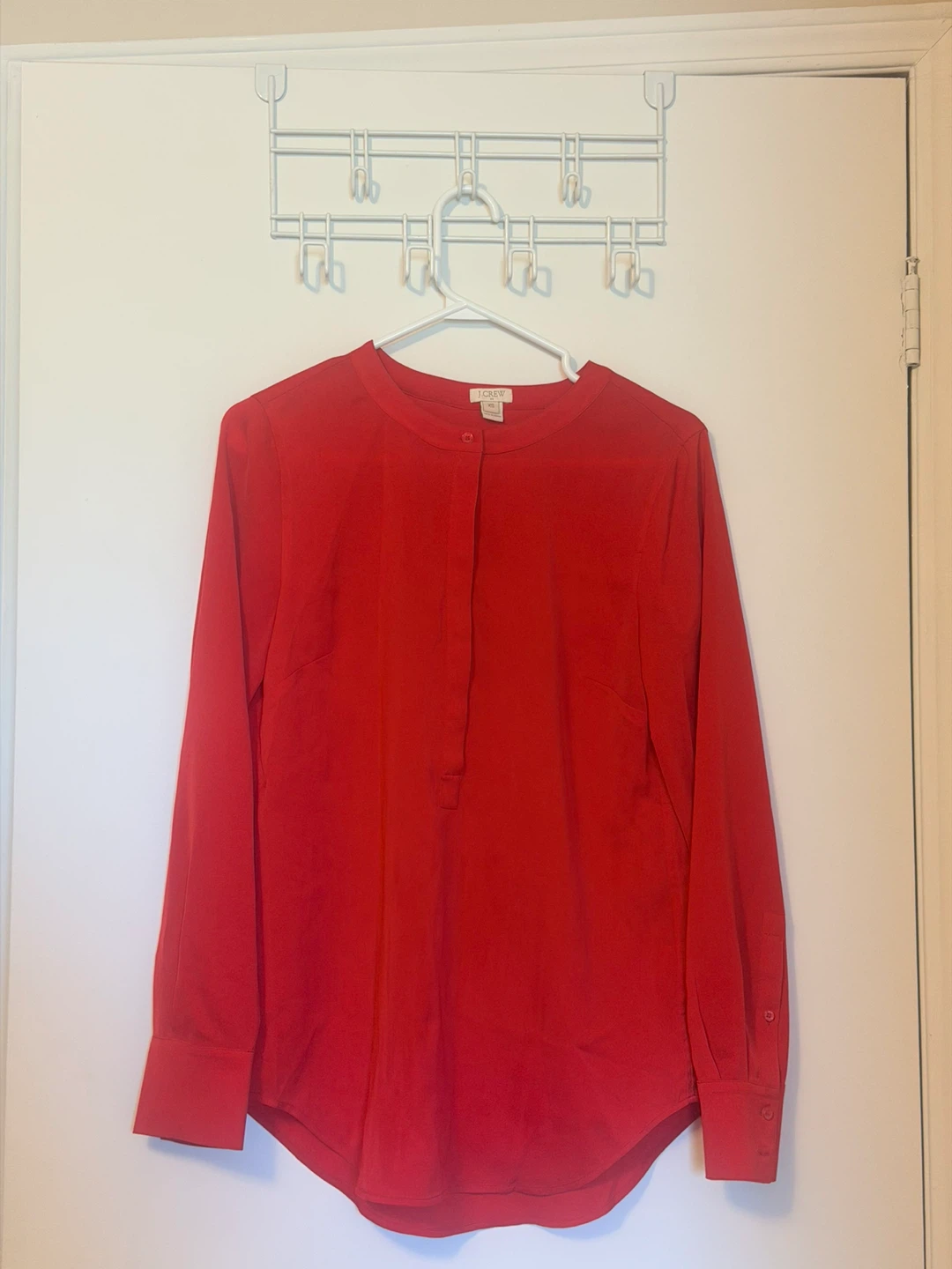 J. Crew Red Long Sleeve Button Neck Top Size XS