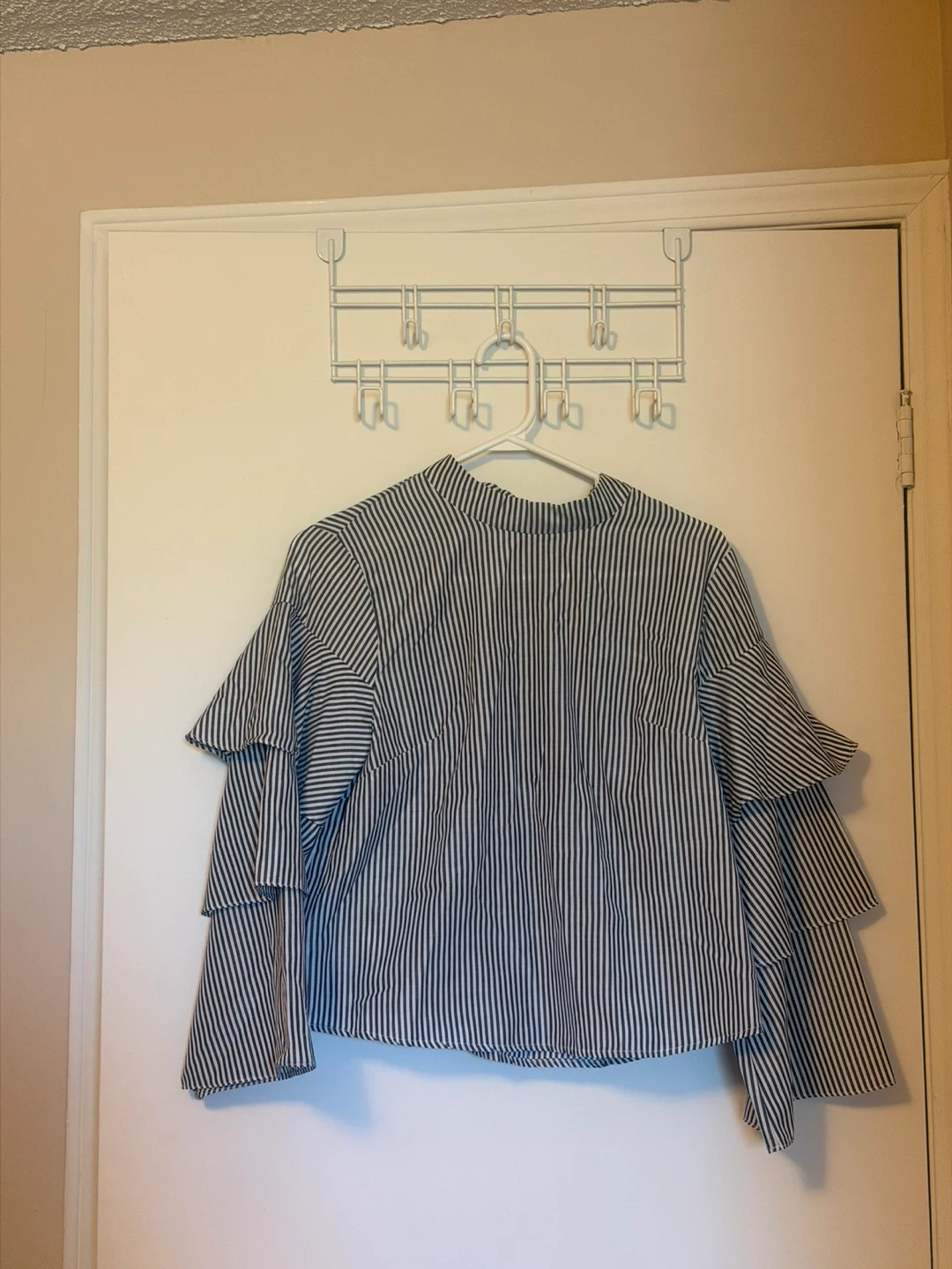 Striped Ruffle Sleeve Blouse