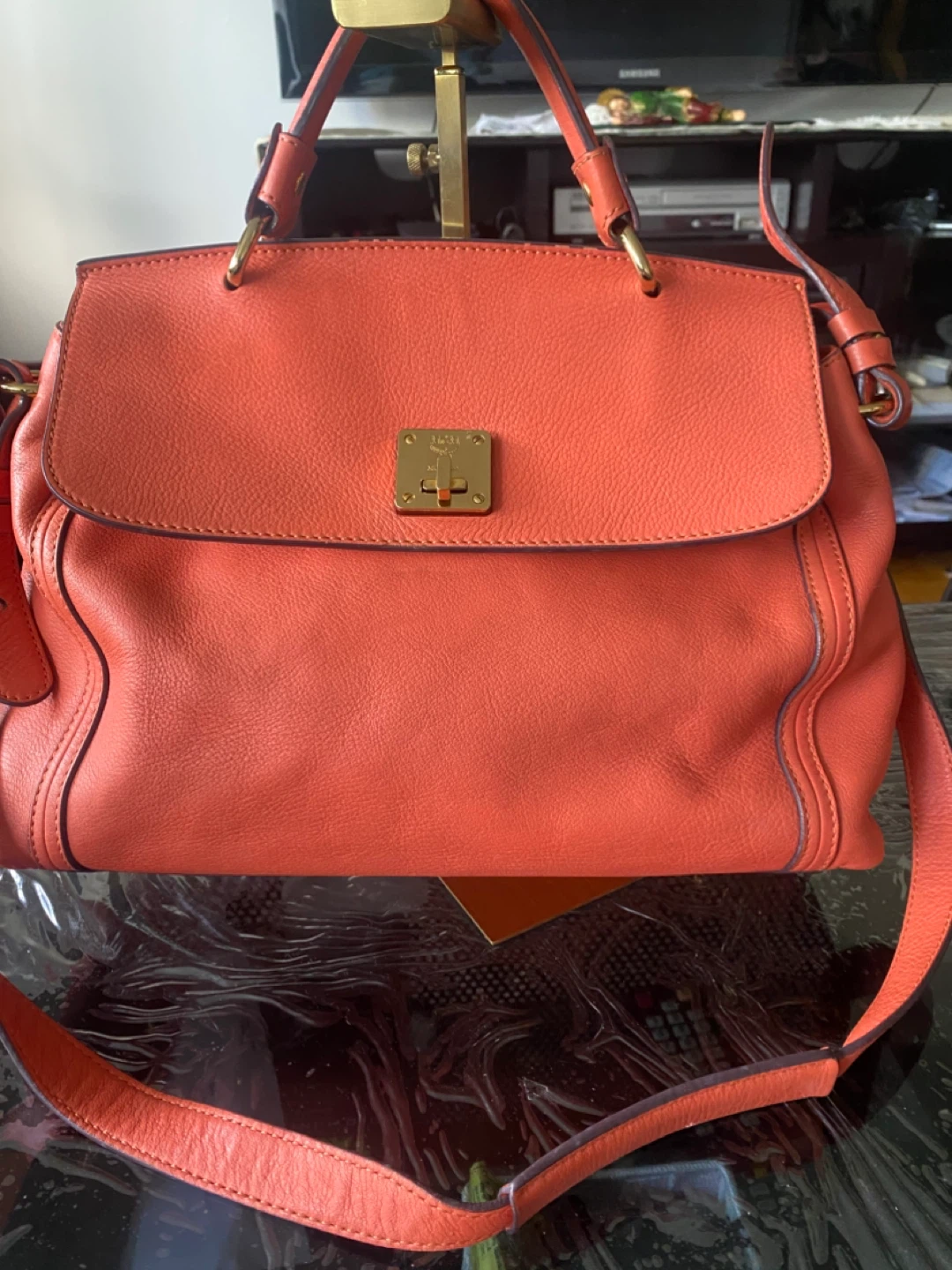 MCM Orange Leather Satchel Handbag