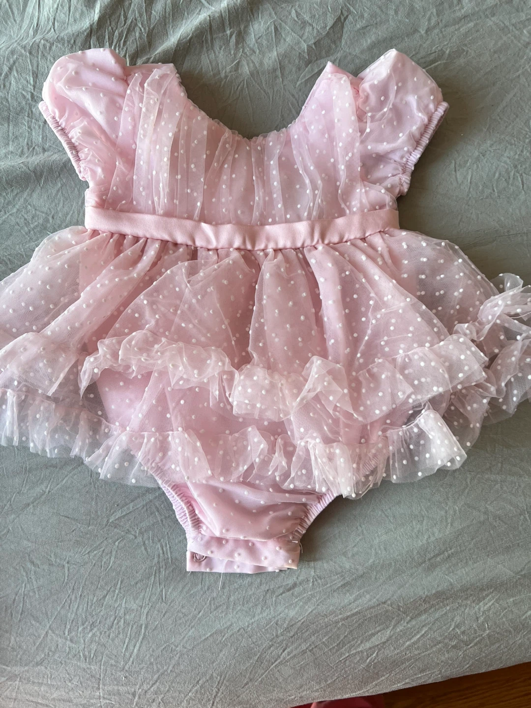 Pink Polka Dot Tulle Baby Romper Dress - photo 2