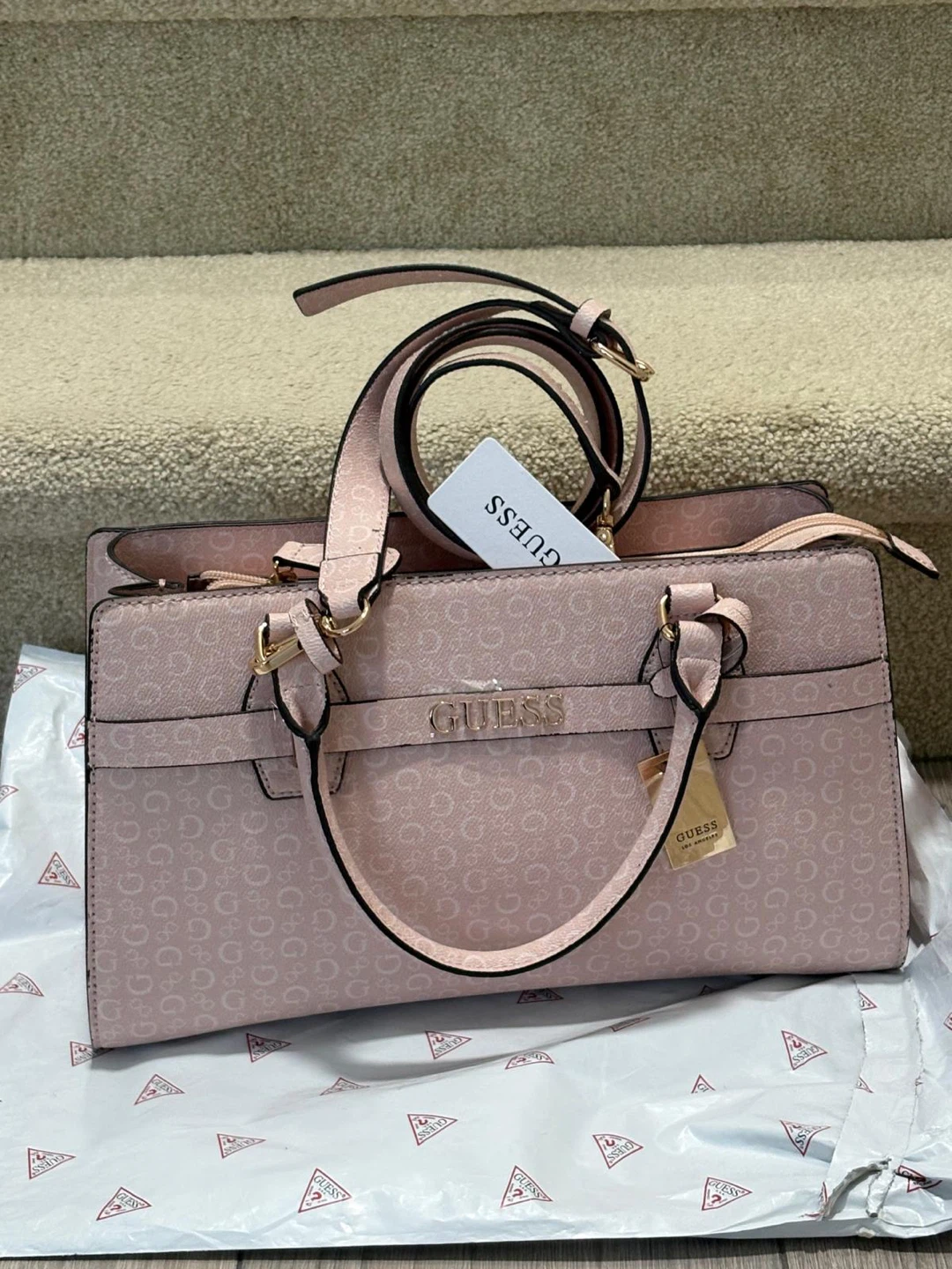 Guess Pink Logo Satchel Handbag