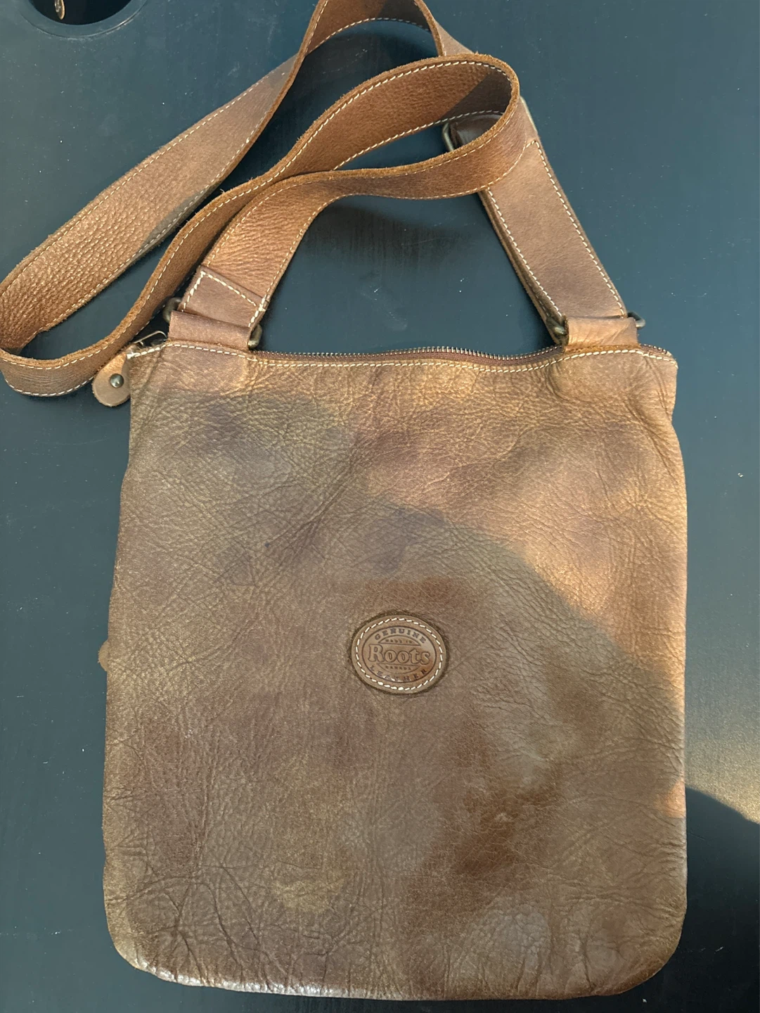 Roots Brown Leather Crossbody Bag