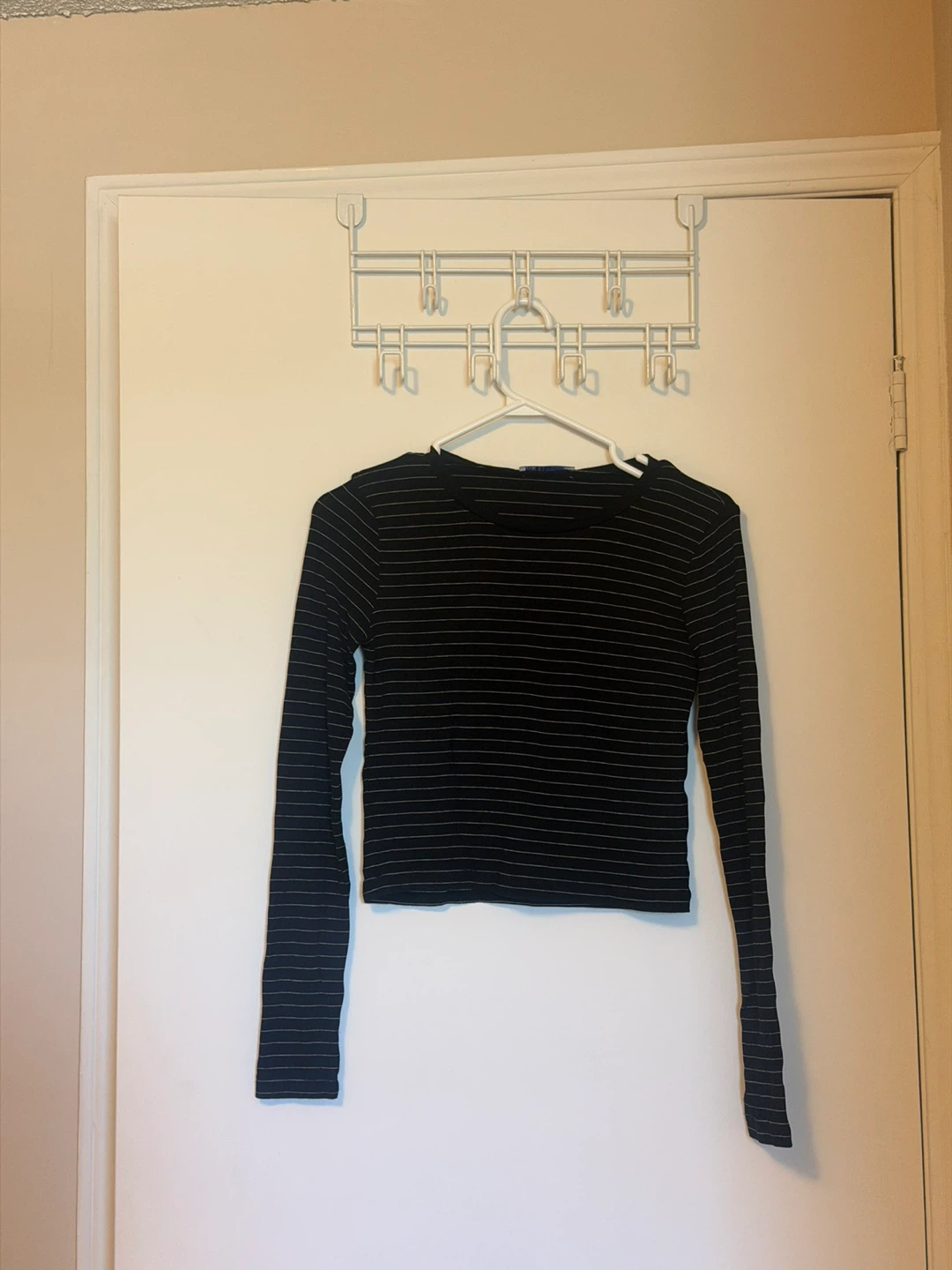 Zara Black and White Striped Long Sleeve Top