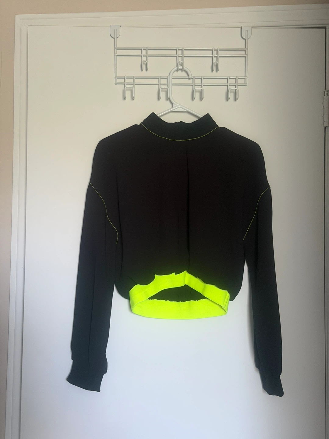 Zara Black Cropped Sweatshirt with Neon Yellow Trim