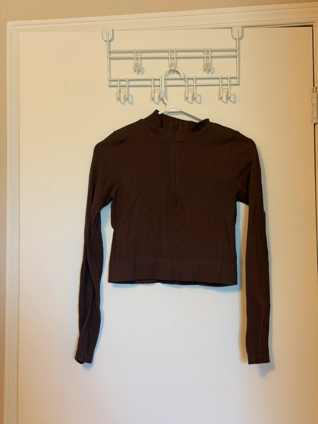 Brown Quarter Zip Long Sleeve Top