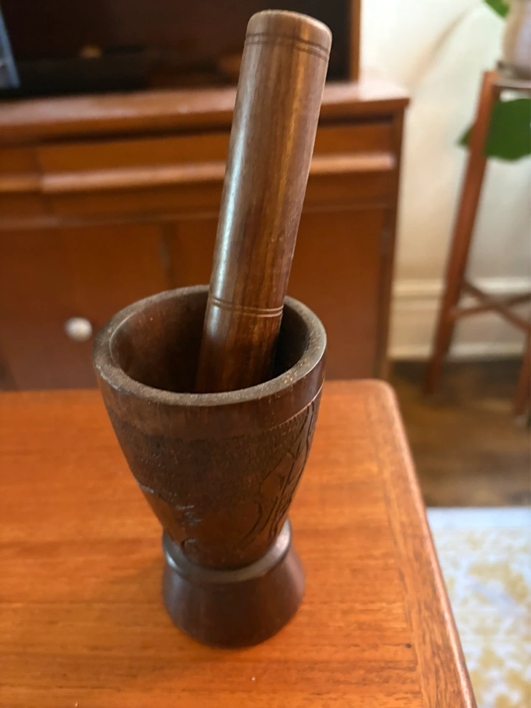 Carved Wooden Mortar and Pestle Set