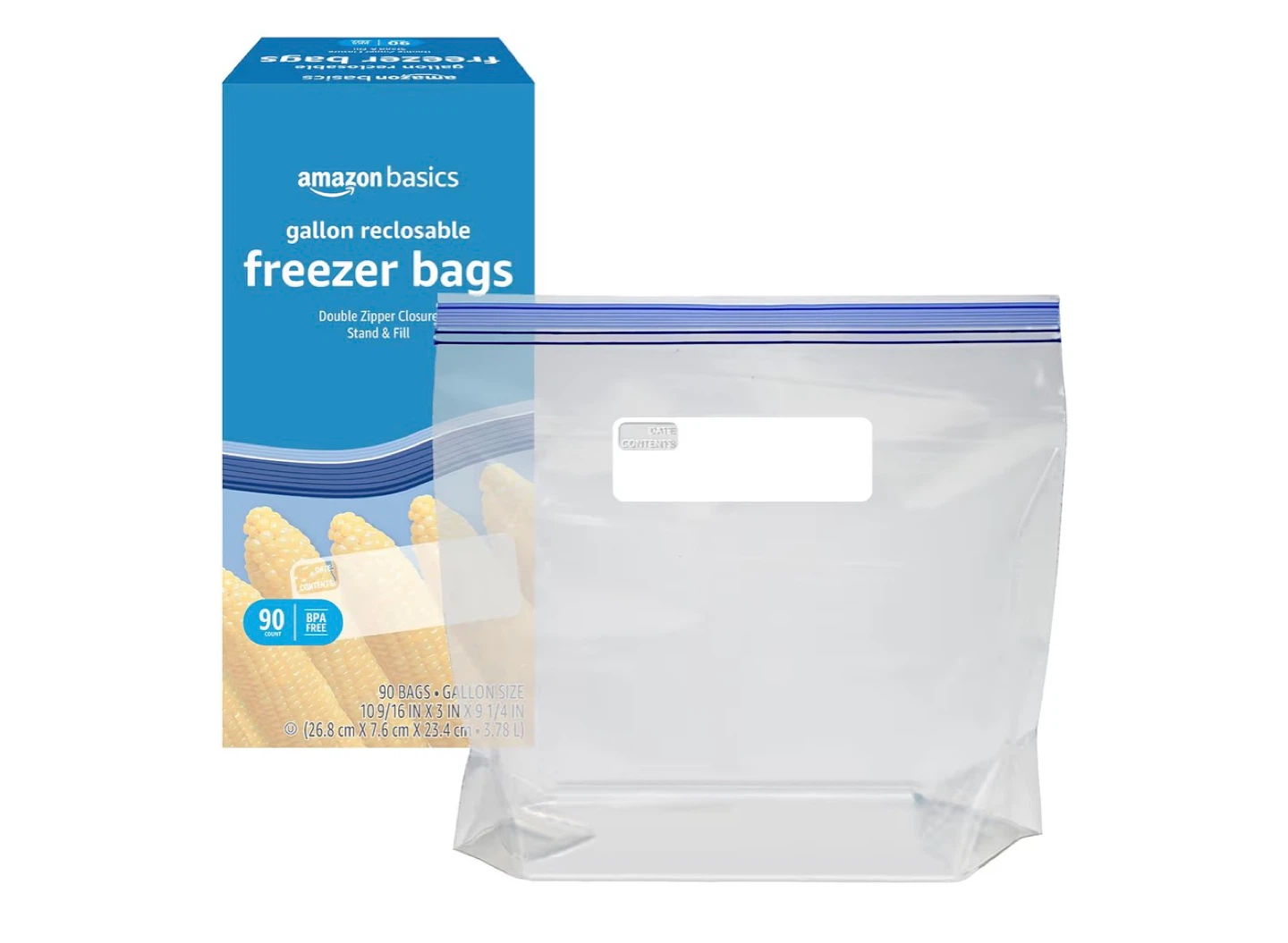 Amazon Basics Gallon Freezer Bags, 90 Count