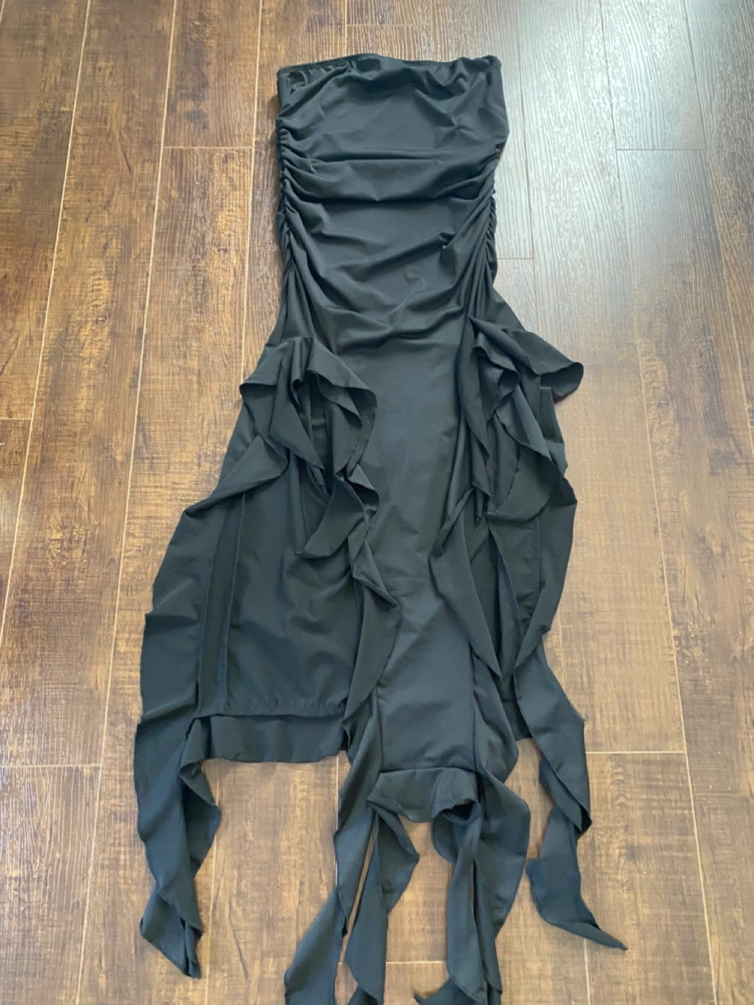 Strapless Ruched Ruffle Dress