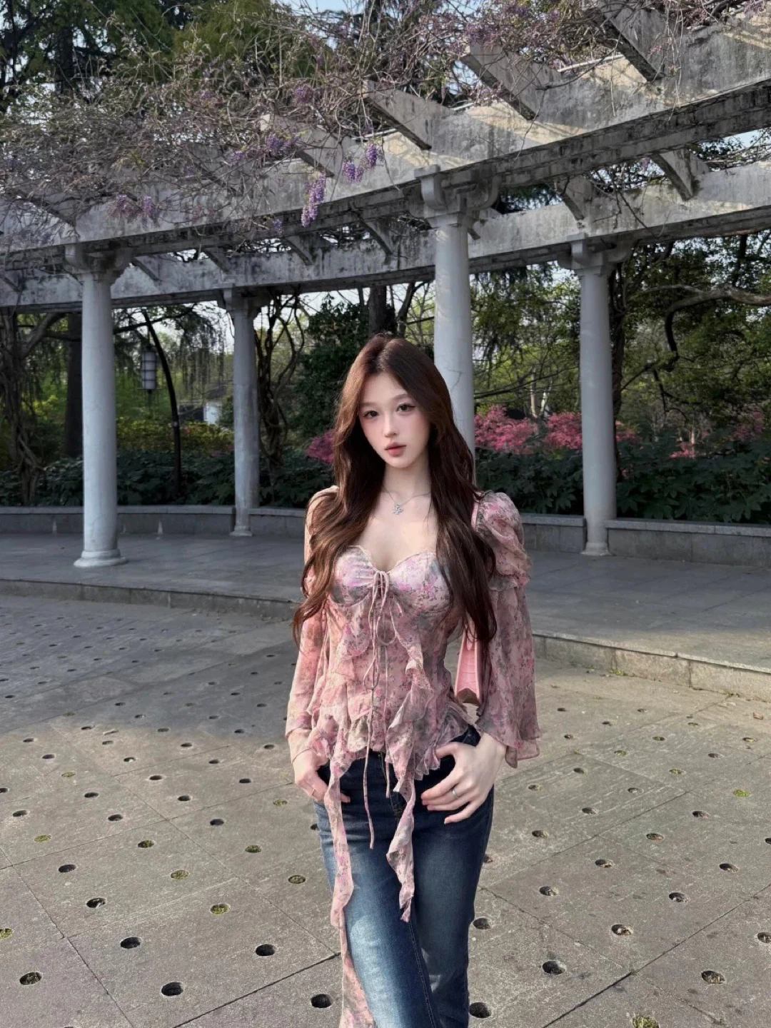 Pink Floral Ruffle Long Sleeve Top - photo 3