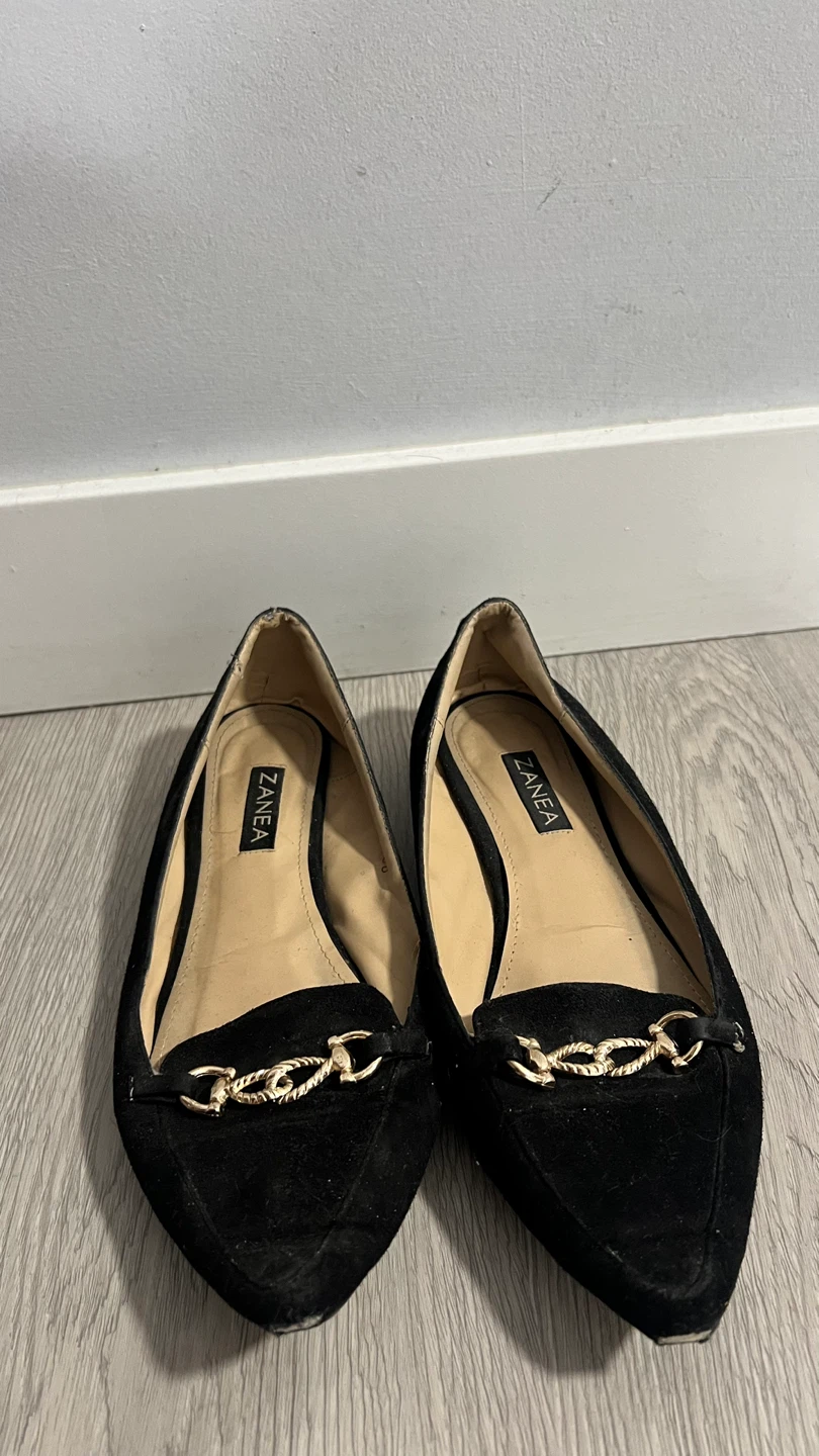 Zanea Black Suede Loafers with Gold Chain Detail - photo 2