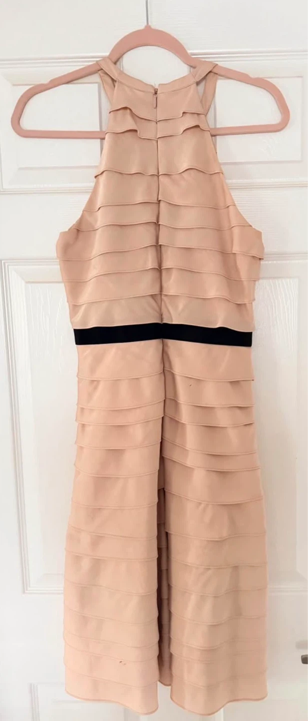 Beige Ruffled Halter Dress with Black Accent